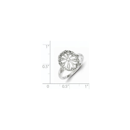 Sterling Silver Rhodium Plated Diamond Flower in Oval Ring