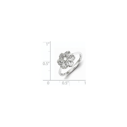 Sterling Silver & Diamond Flower Ring