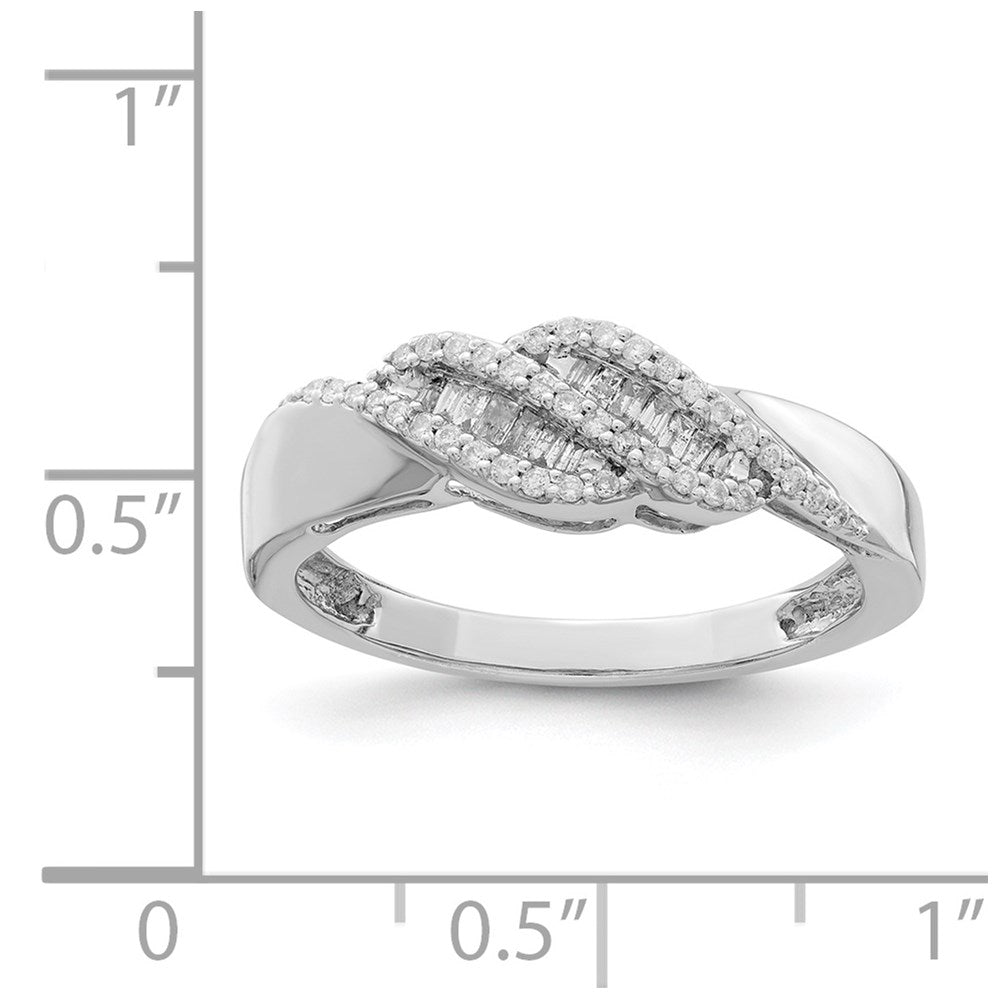 Sterling Silver Rhodium 0.21ct Diamond Baguette Swirl Ring