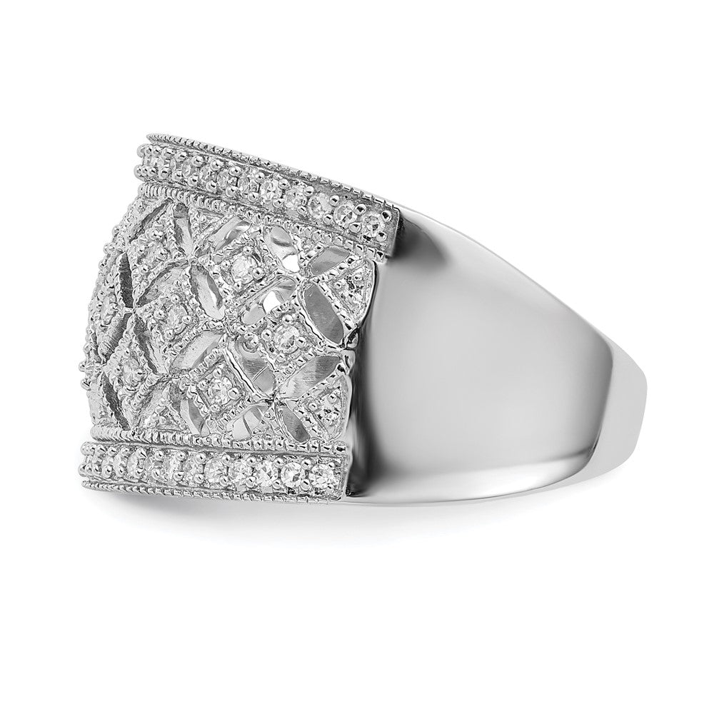 Sterling Silver Rhodium Plated Fancy Diamond Band