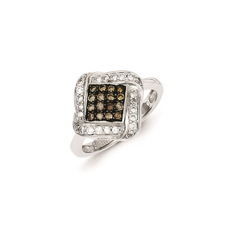 Sterling Silver Champagne Diamond & Large Diamond Shape Ring