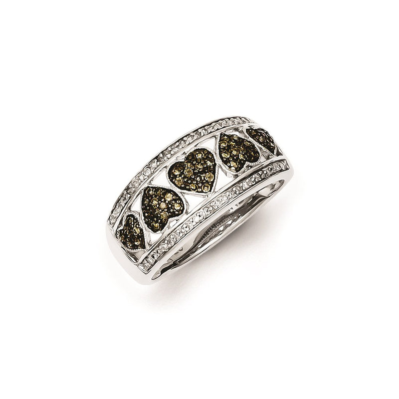 Sterling Silver Champagne/White Diamond Heart Ring
