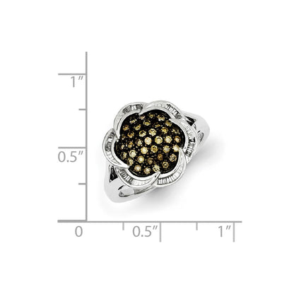 Sterling Silver Champagne Diamond Flower Ring