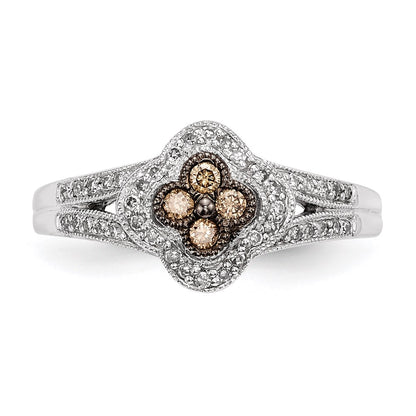 Sterling Silver Champagne Diamond Small Flower Ring