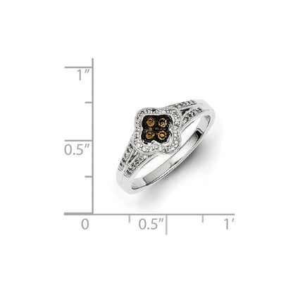 Sterling Silver Champagne Diamond Small Flower Ring
