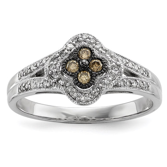 Sterling Silver Champagne Diamond Small Flower Ring