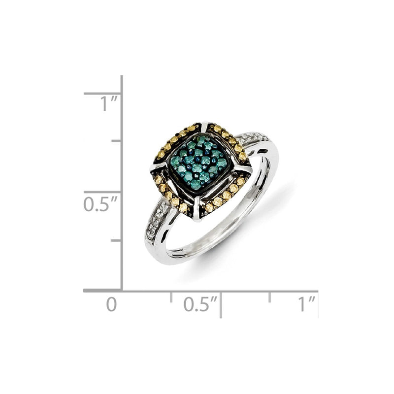 Sterling Silver Antiqued White, Champagne & Blue Diamond Ring