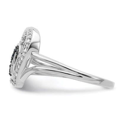 White Night Sterling Silver Rhodium-plated Blue and White Diamond Heart Ring