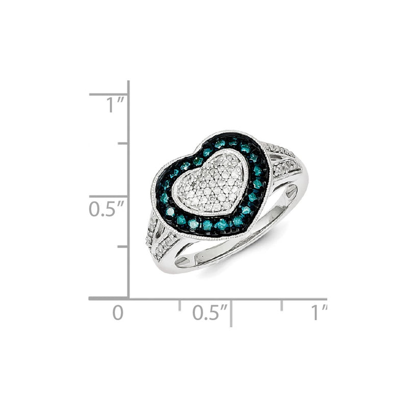 Sterling Silver Blue & White Diamond Heart Ring