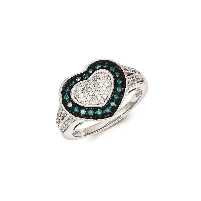 Sterling Silver Blue & White Diamond Heart Ring