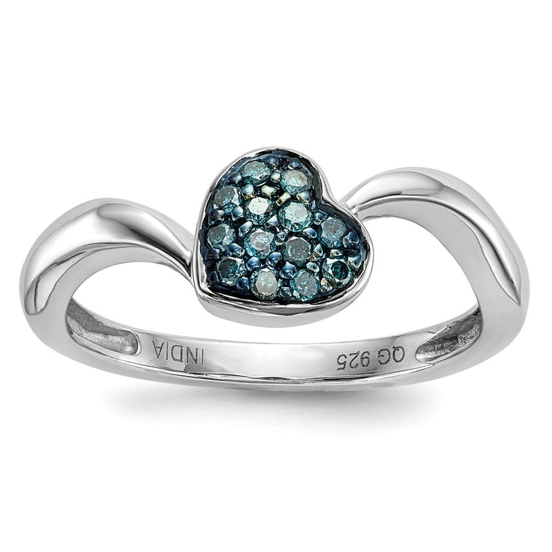 Sterling Silver Blue Diamond Small Heart Ring