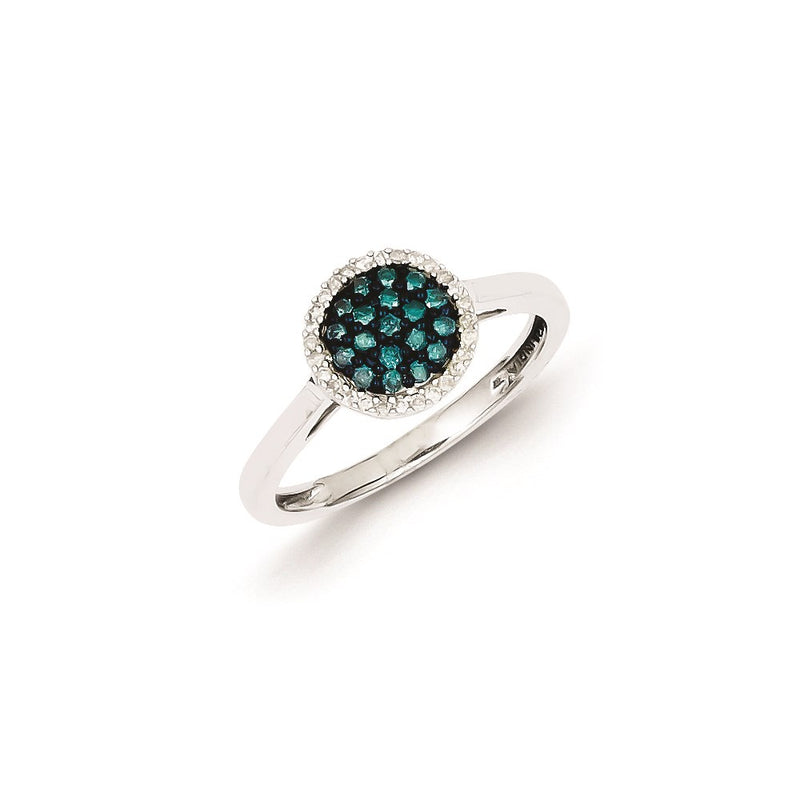 Sterling Silver Blue & White Diamond Round Ring