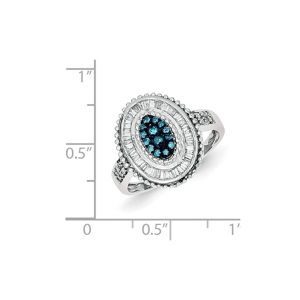 Sterling Silver Blue & White Diamond Oval Ring