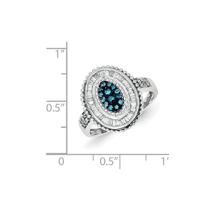Sterling Silver Blue & White Diamond Oval Ring