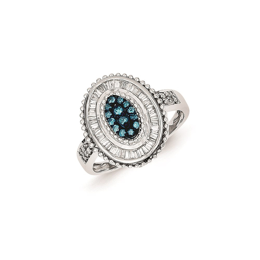 Sterling Silver Blue & White Diamond Oval Ring