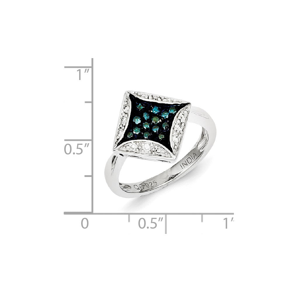 Sterling Silver Blue Diamond & Diamond Shape Ring