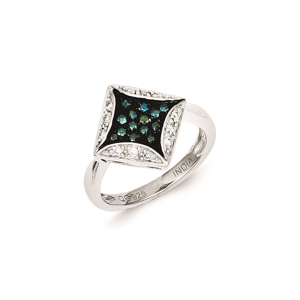 Sterling Silver Blue Diamond & Diamond Shape Ring