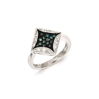 Sterling Silver Blue Diamond & Diamond Shape Ring