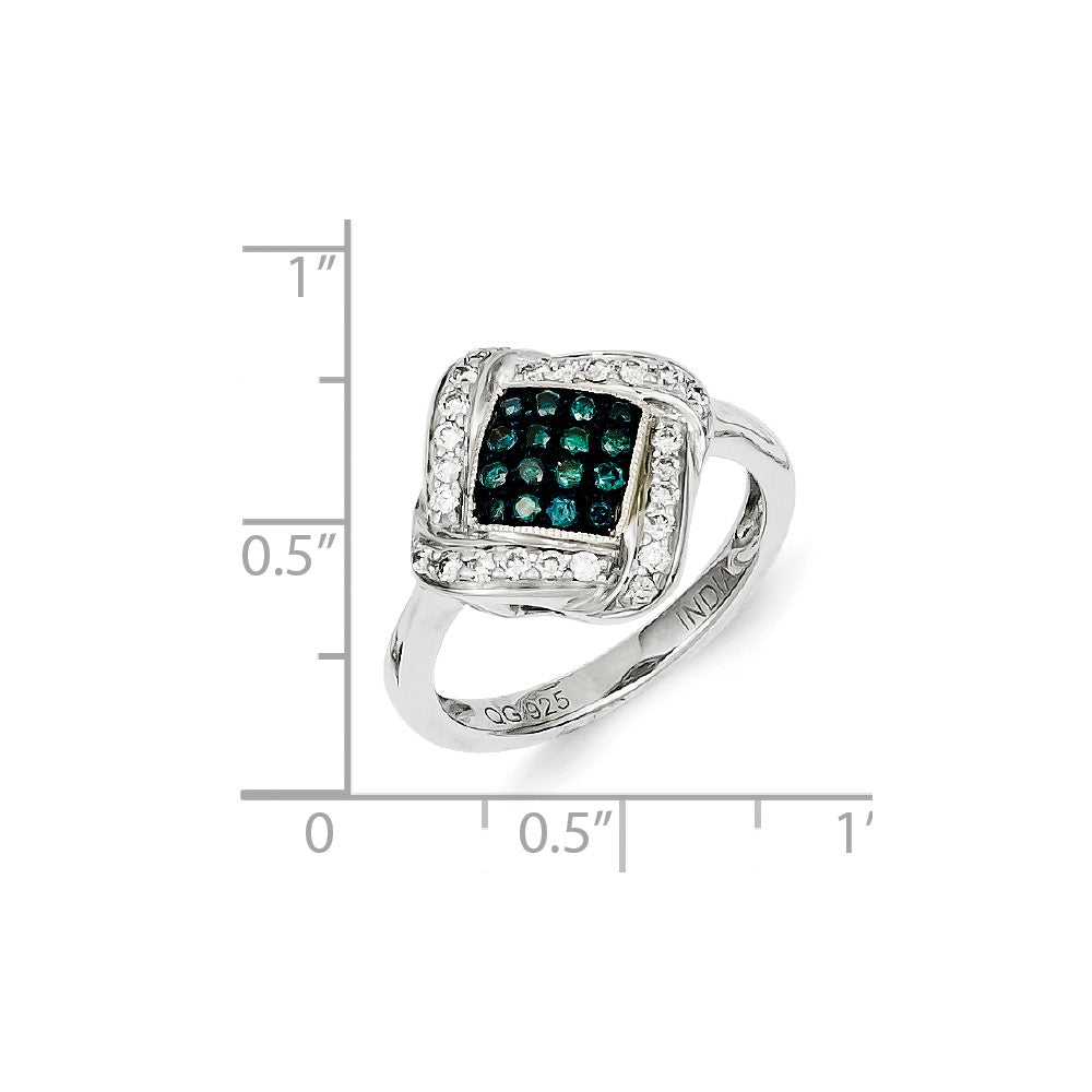 Sterling Silver Blue Diamond & Diamond Shape Ring