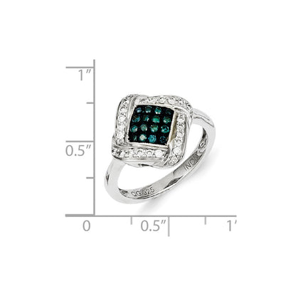 Sterling Silver Blue Diamond & Diamond Shape Ring