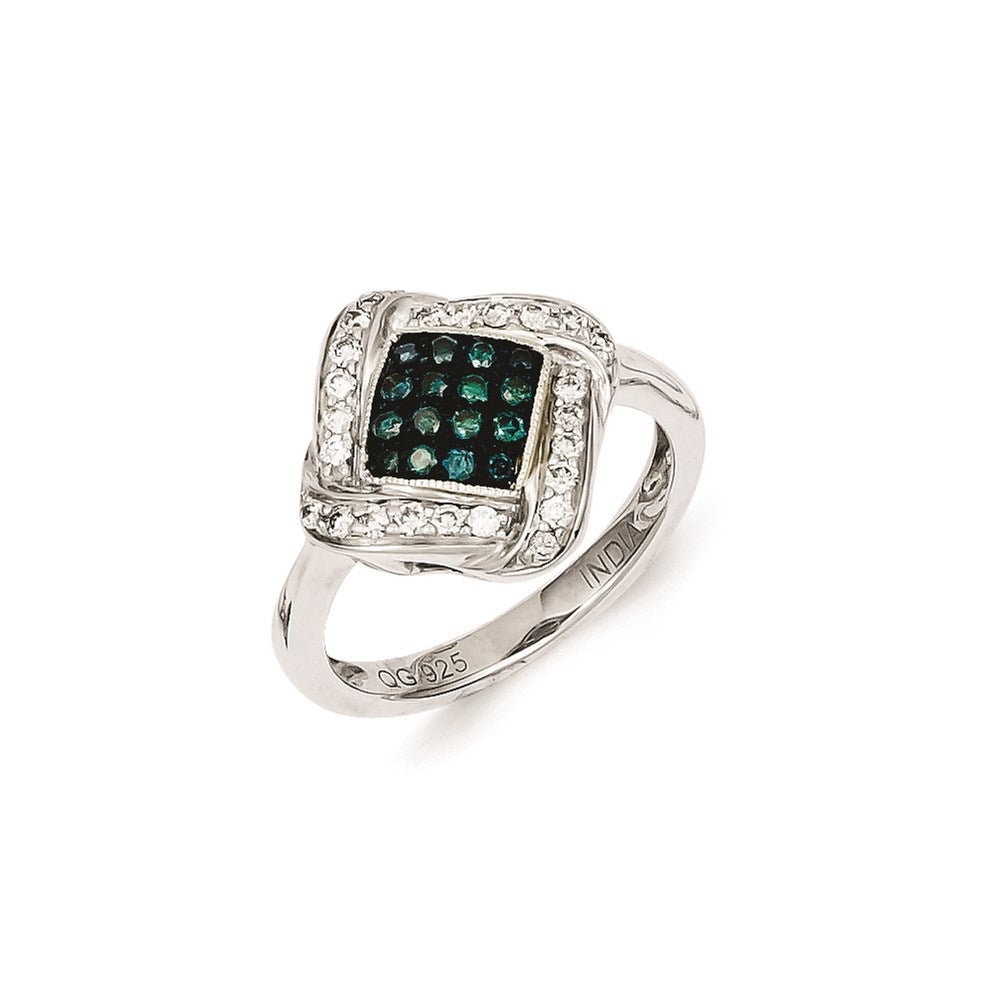 Sterling Silver Blue Diamond & Diamond Shape Ring