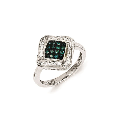 Sterling Silver Blue Diamond & Diamond Shape Ring