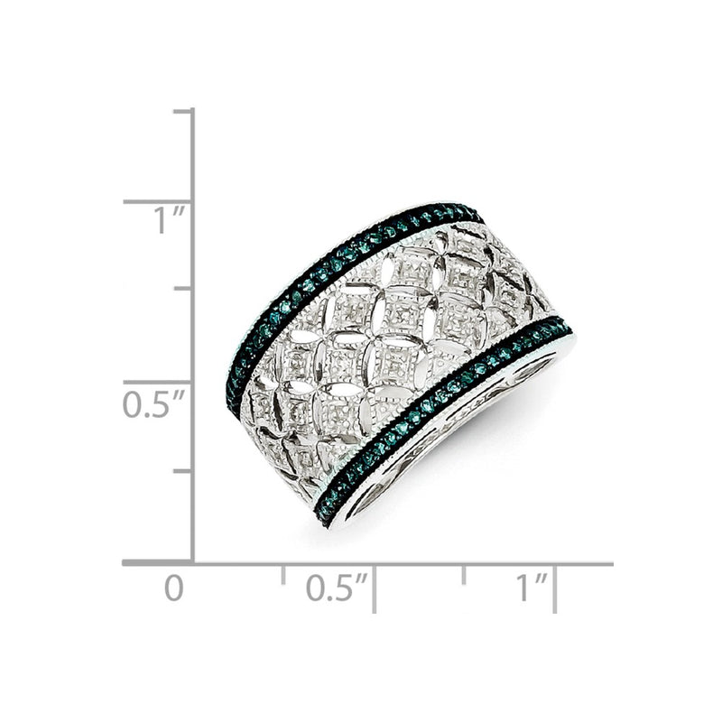 Sterling Silver White & Blue Diamond Band