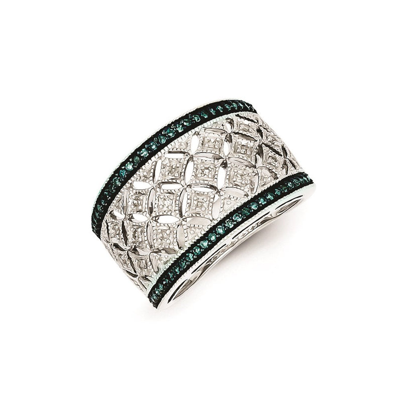 Sterling Silver White & Blue Diamond Band