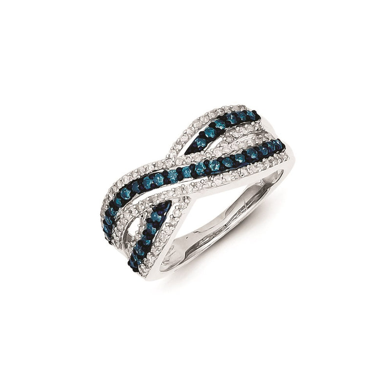 Sterling Silver Blue & White Diamond Ring