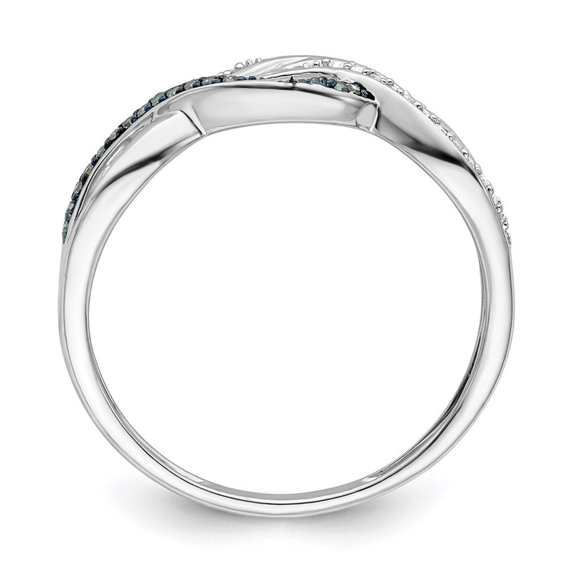 Sterling Silver Rhod Plated Blue and White Diamond Ring