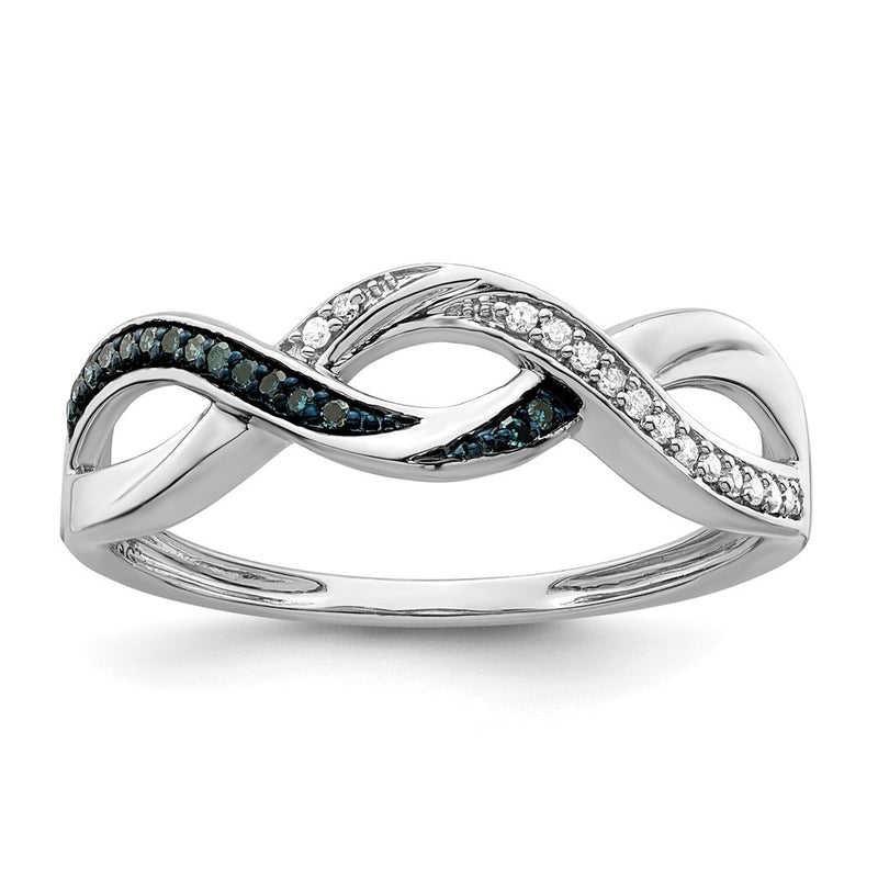 Sterling Silver Rhod Plated Blue and White Diamond Ring