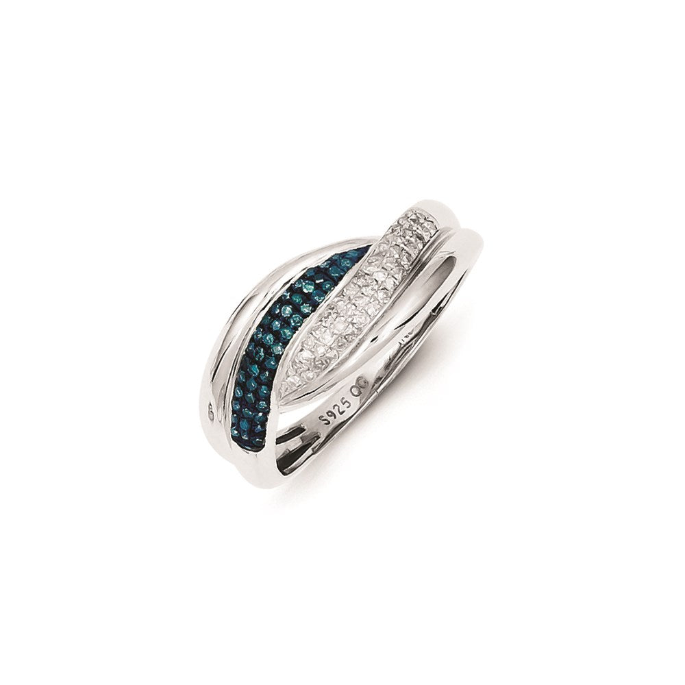 Sterling Silver Blue and White Diamond Ring