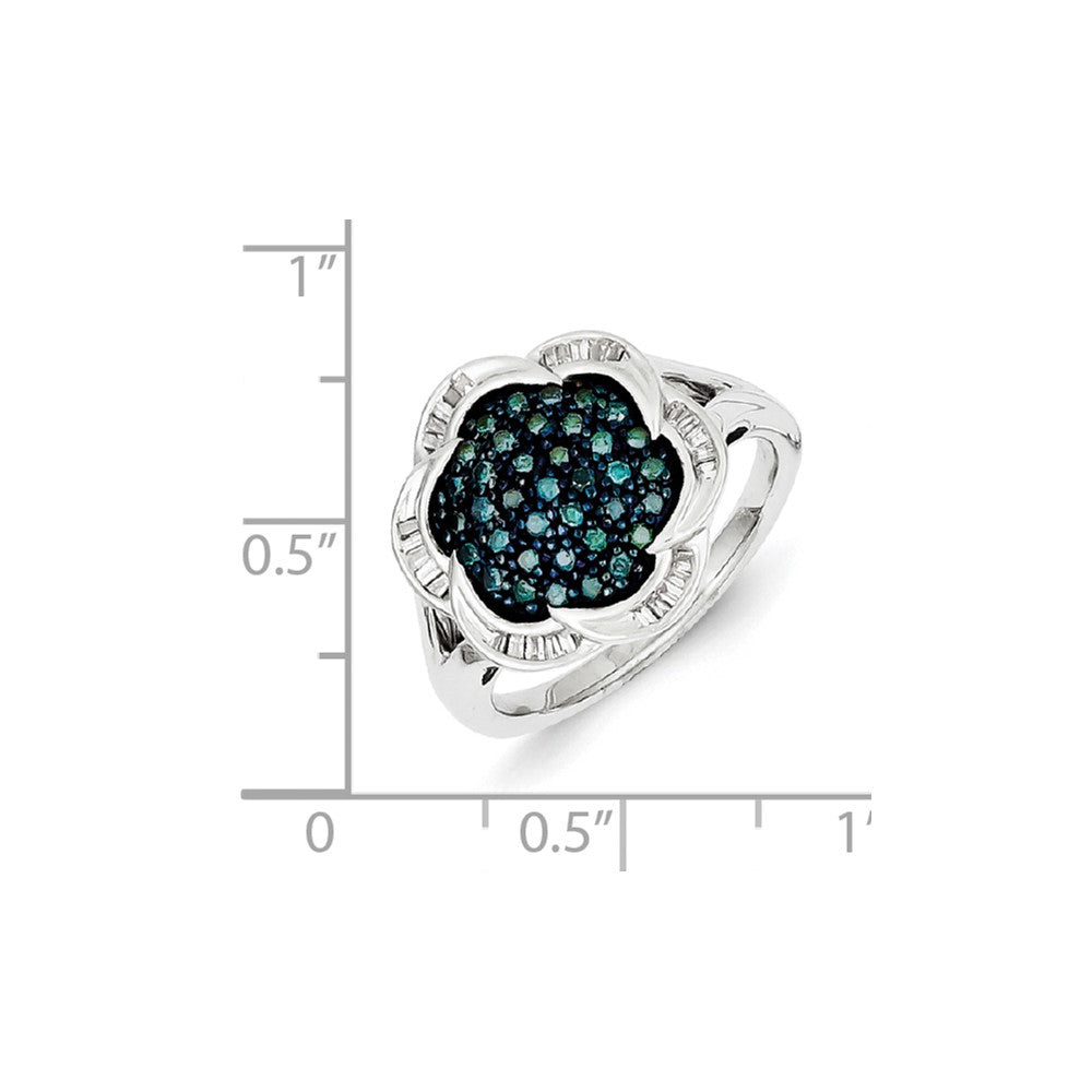 Sterling Silver Blue Diamond Flower Ring