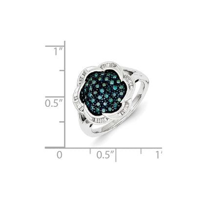 Sterling Silver Blue Diamond Flower Ring