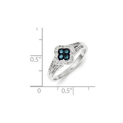 Sterling Silver Blue Diamond Small Flower Ring