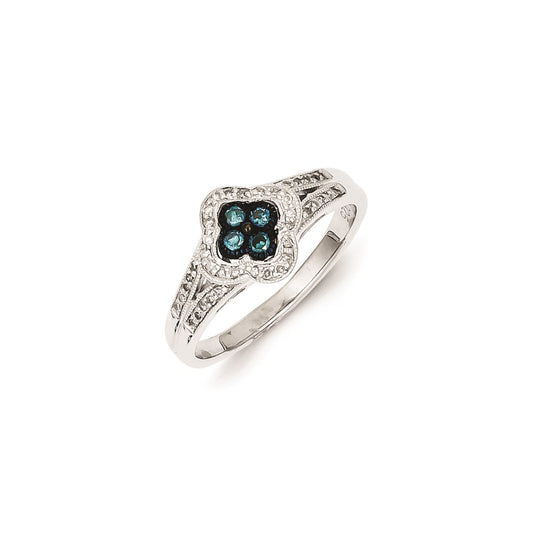 Sterling Silver Blue Diamond Small Flower Ring