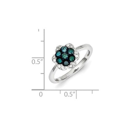 Sterling Silver Blue & White Diamond Flower Ring