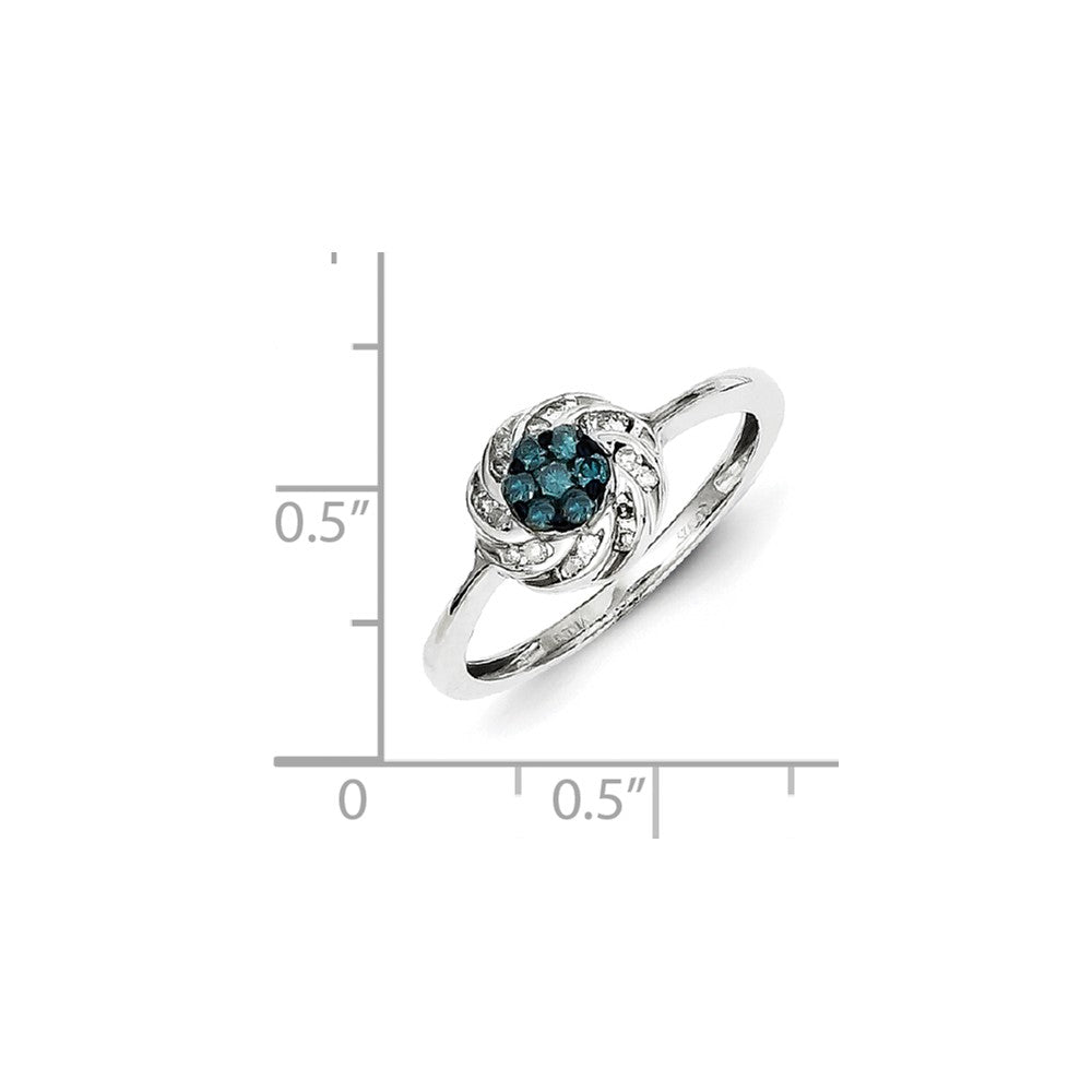 Sterling Silver Blue & White Diamond Flower Ring