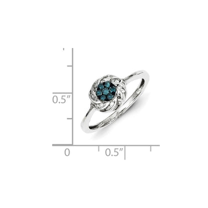 Sterling Silver Blue & White Diamond Flower Ring