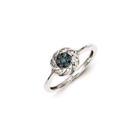 Sterling Silver Blue & White Diamond Flower Ring