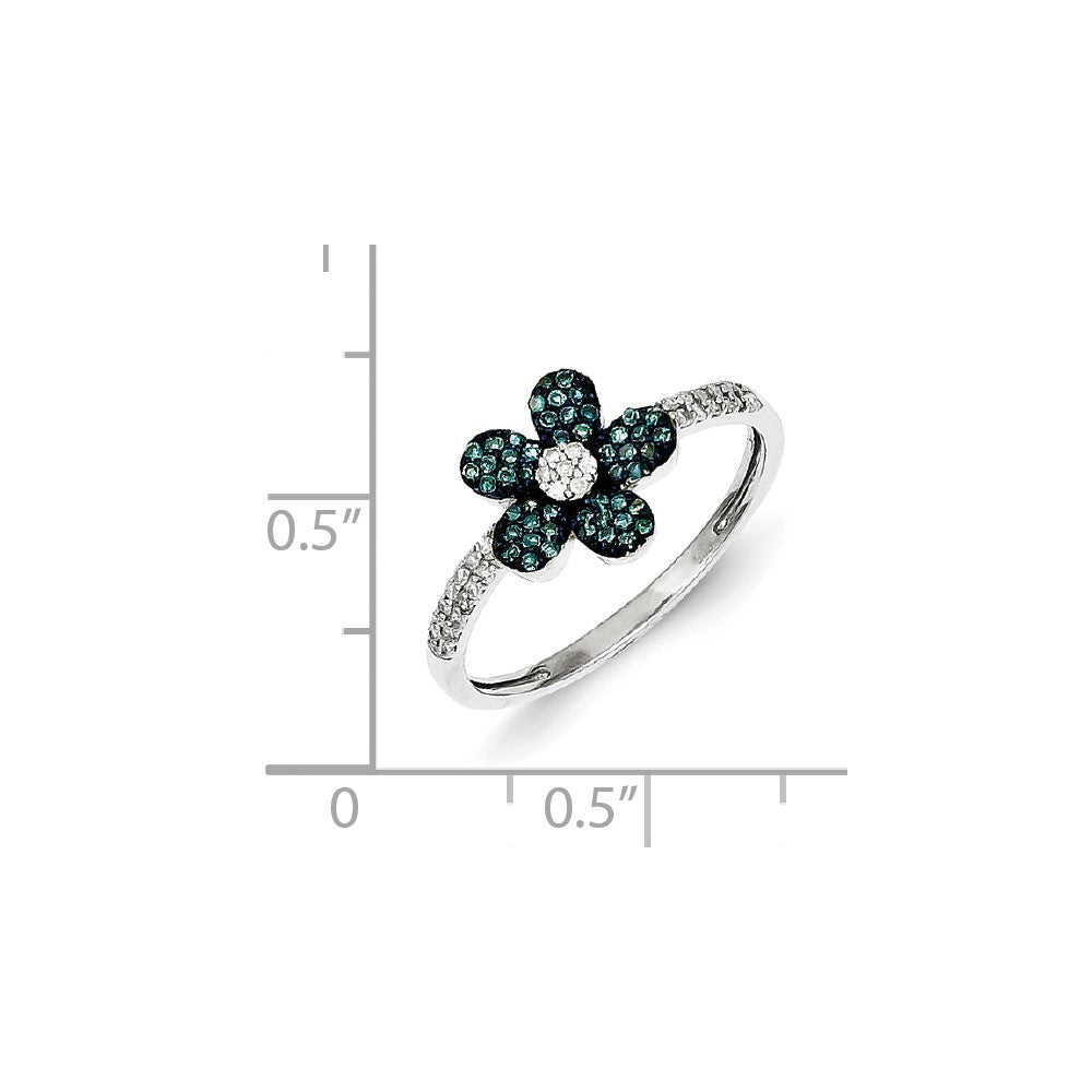 Sterling Silver Blue and White Diamond Flower Ring