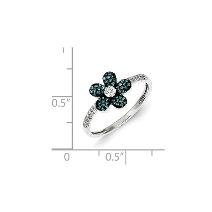 Sterling Silver Blue and White Diamond Flower Ring