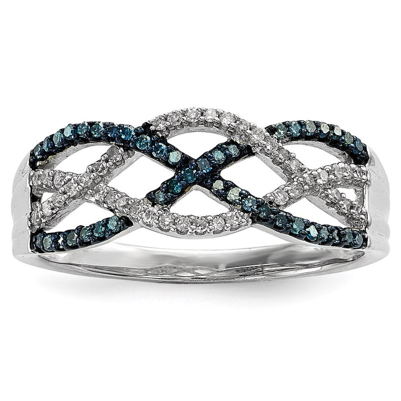 Sterling Silver Blue and White Diamond Ring