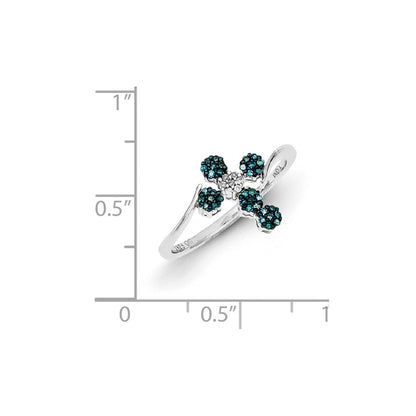 Sterling Silver Blue and White Diamond Cross Ring