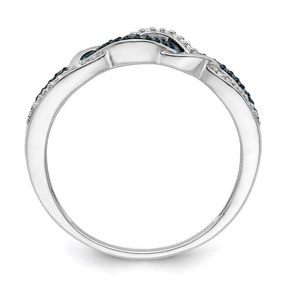 White Night Sterling Silver Rhodium-plated Blue and White Diamond Criss Cross Ring