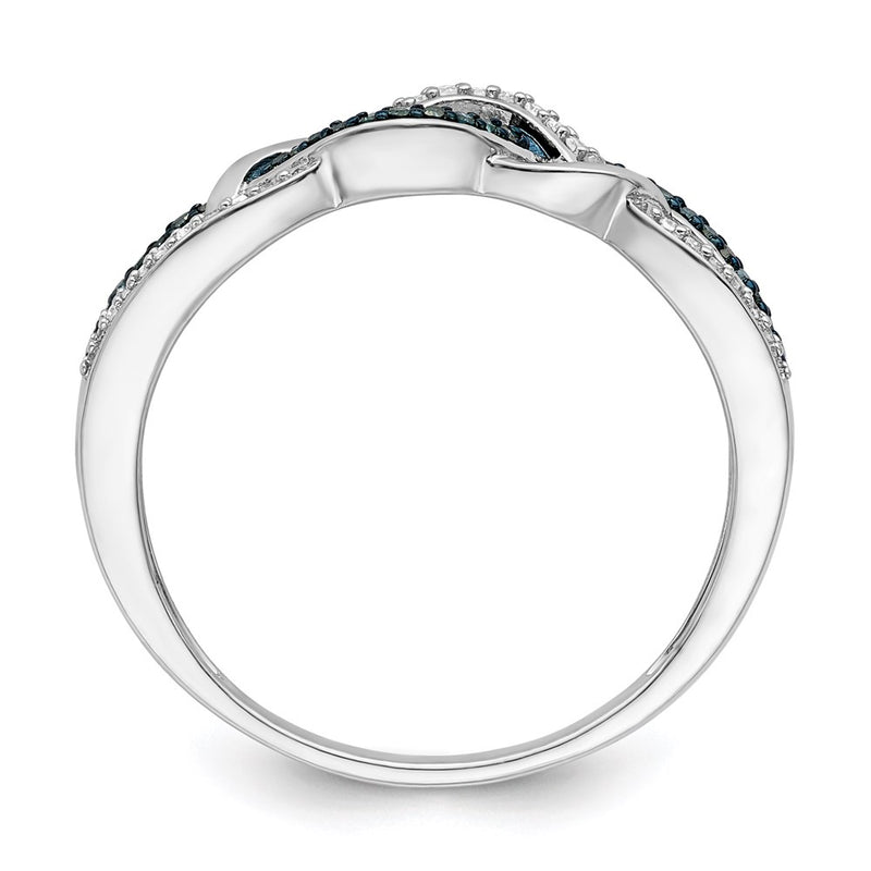 White Night Sterling Silver Rhodium-plated Blue and White Diamond Criss Cross Ring