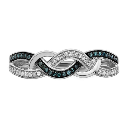 White Night Sterling Silver Rhodium-plated Blue and White Diamond Criss Cross Ring