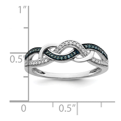 White Night Sterling Silver Rhodium-plated Blue and White Diamond Criss Cross Ring