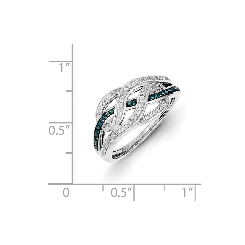 Sterling Silver Blue and White Diamond Ring