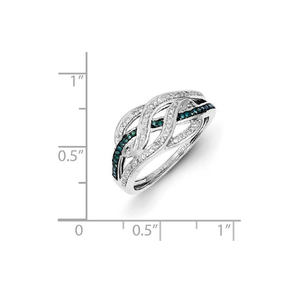 Sterling Silver Blue and White Diamond Ring
